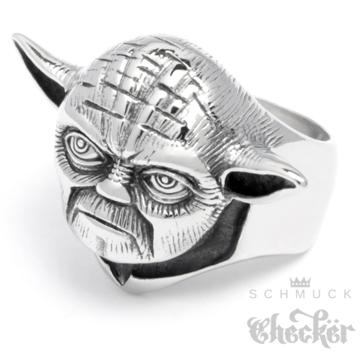 Edelstahl Herren Ring Jedi Meister Yoda Star Wars Krieg Der Sterne Silber Massiv Schmuck Checker