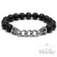 Perlen Bead Armband Lavastein schwarz silber TotenkopfMänner Panzerarmband Bikerschmuck