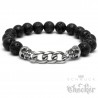 Perlen Bead Armband Lavastein schwarz silber TotenkopfMänner Panzerarmband Bikerschmuck