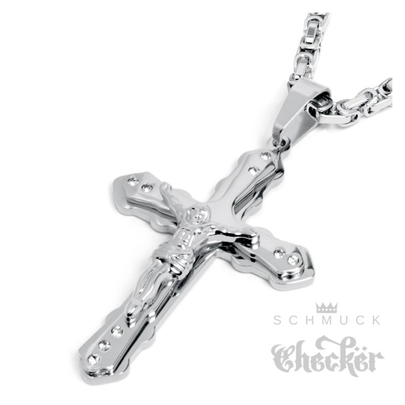 Anhänger Königskette Großer Halskette mit silber Edelstahl XL aus Jesus Herren Kreuz