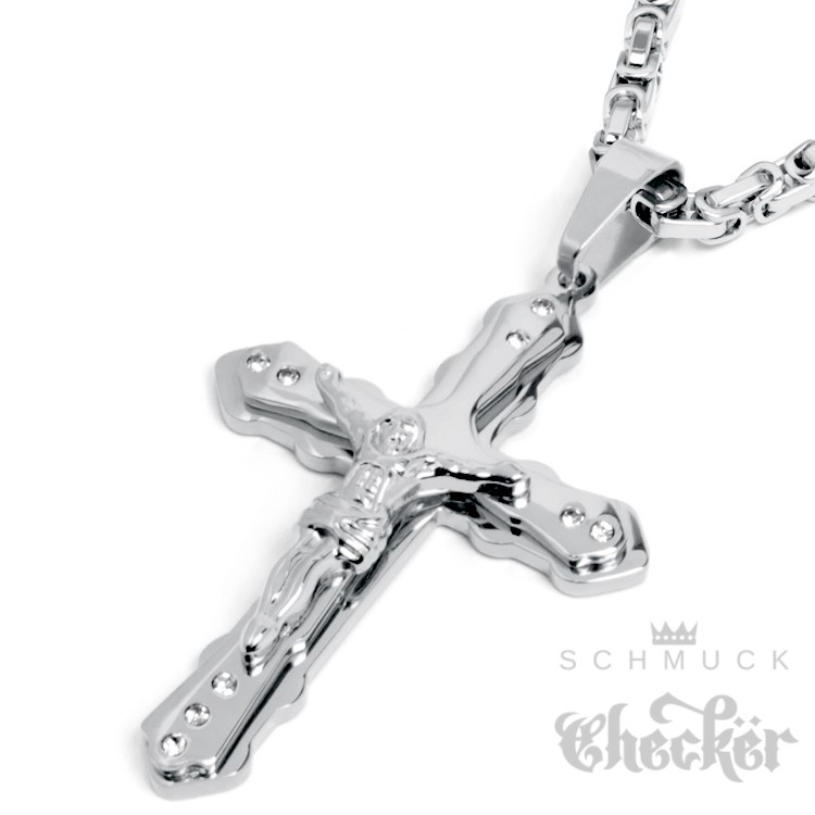 Schwere Kruzifix Kreuz Anhänger Halskette Kette Herren Edelstahl Königskette