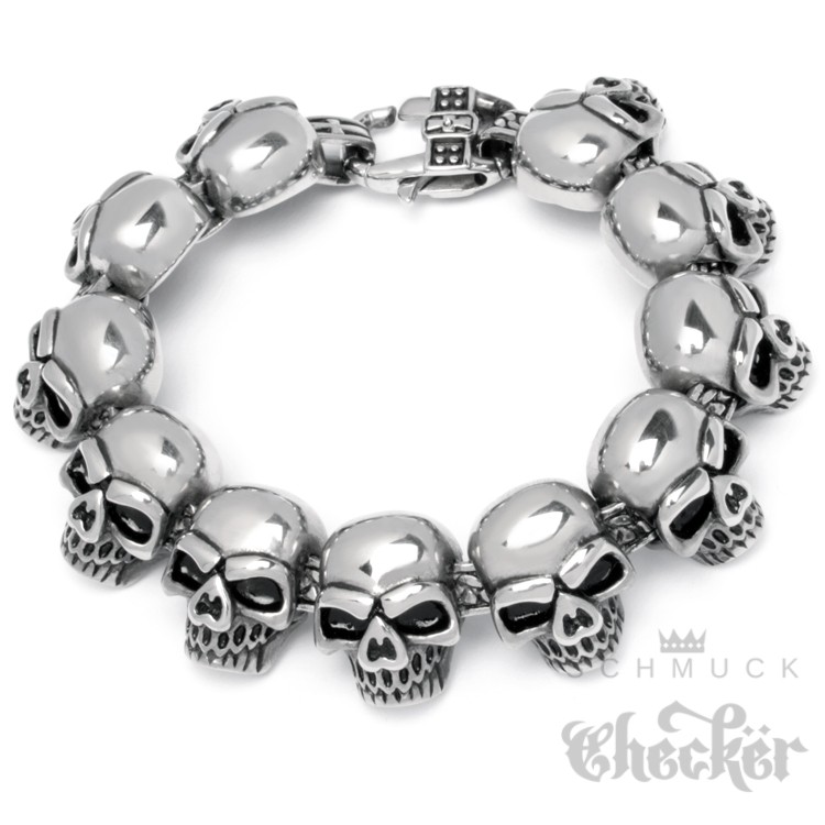 Lion & Son Skull Armband Zirkonia Men Rock Herren Schwarz Totenkopf Biker Buddha-Fashion Armreifen Chakra Silber Mode-Schmuck