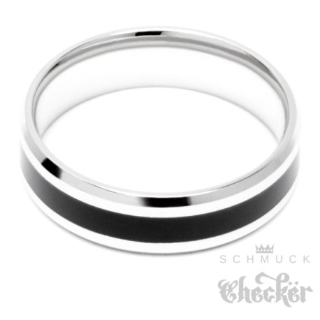 Edelstahl Herren Ring hochwertig schlicht silber schwarz Streifen massiv Zeitlos