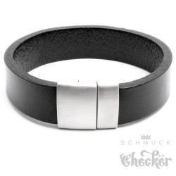 Dickes Herren Armband schwarz echt Leder Edelstahl Verschluss Männer 19 - 23,5cm