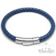 Blaues Armband aus echtem Leder mit Edelstahl Verschluss geflochten 6mmØ