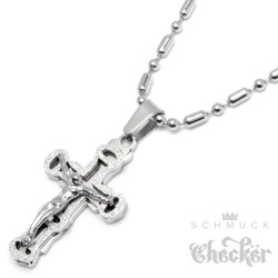 Kleines iamantiertes Kreuz mit Jesus Anhänger aus Edelstahl 60cm Halskette