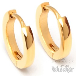 Schmale Edelstahl Ohrringe goldene Klapp-Creolen dünn gold poliert 13mm Ø