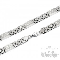 Edelstahl Kette XL Königskette mit Kreuz Byzantiner Halskette breit silber Biker Hiphop