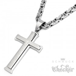 Herren Edelstahl Halskette Kreuz Anhänger silber + 60cm Königskette für Männer