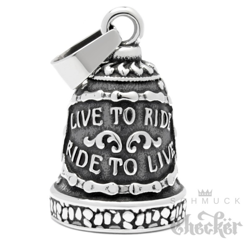 Live to Ride Biker-Bell aus Edelstahl Totenkopf Skull Motorrad Glücksglocke  silber