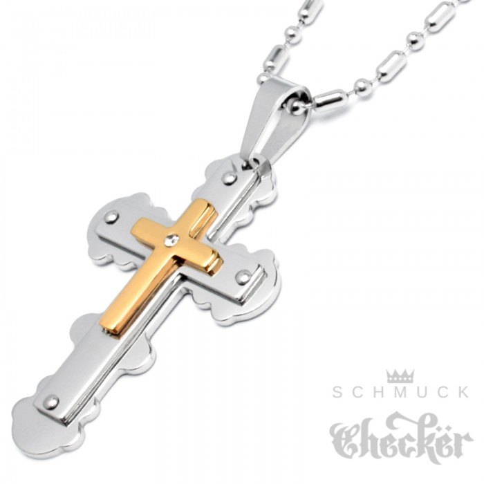 JewelryWe Schmuck Edelstahl Bibel Gebet Kreuz Anhänger mit 55cm Kette Gold Silber Schwarz Blau Halskette für Herren Damen 