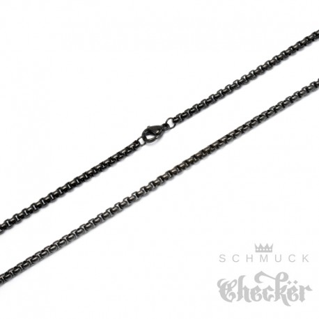 Schwarze Edelstahl Halskette feine Ankerkette hochwertig Erbsenkette Herren Damen Kette