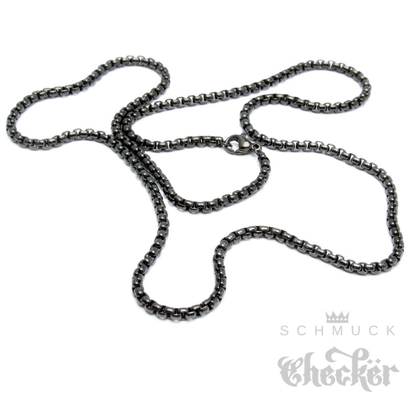 Schwarze Edelstahl Halskette feine Damen Herren Erbsenkette Kette Ankerkette hochwertig