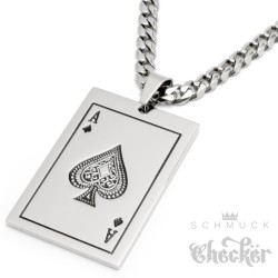 Pik Ass Anhänger aus Edelstahl mit Halskette Poker Spielkarte Glücksbringer Ace