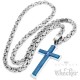 Kreuz aus Edelstahl mit Königskette in silber & blau Anhänger Herren Kette Halskette