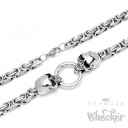 Dicke Königskette mit Skulls und Ringverschluss Edelstahl Halskette Bikerschmuck