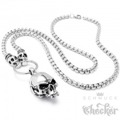 75cm lange Halskette mit Totenköpfen Edelstahl Bikerschmuck hochwertig silber Skulls