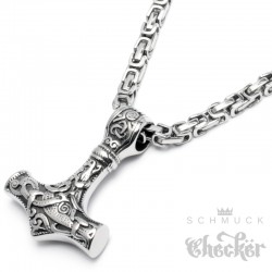 Thors Hammer Mjölnir aus Edelstahl mit Halskette Königskette Herren Wikingerschmuck