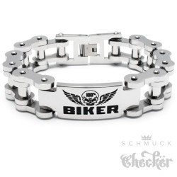 XL Motorradketten-Armband mit 100% BIKER Schild aus massivem Edelstahl Bikerschmuck