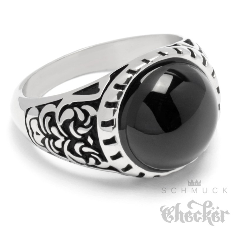 MATERIA Damen Ring Onyx Edelstein 925 Silber schwarz rund