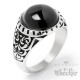 Verzierter Ring mit rundem Onyx Stein schwarz silber Edelstahl Damen Herren Muster