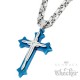 Kreuz Anhänger silber & blau mit Zirkon + 60cm Königskette Herren Edelstahl Halskette
