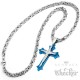 Kreuz Anhänger silber & blau mit Zirkon + 60cm Königskette Herren Edelstahl Halskette