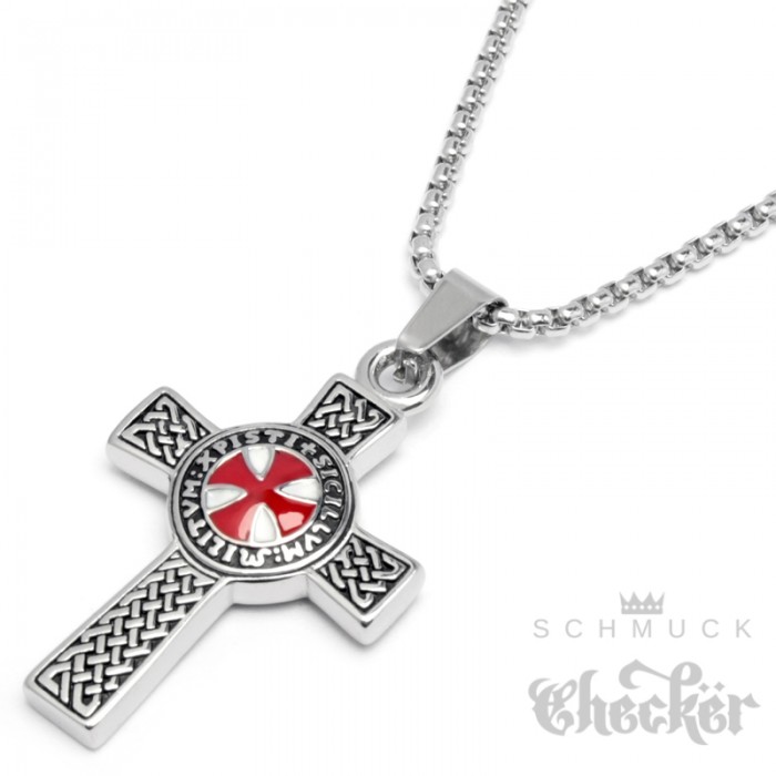 Mann-Templer-Orden Kreuz von Jerusalem 316L Edelstahl Silber Kette BOBIJOO JEWELRY Anhänger
