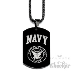 Schwarze US Navy Kette aus Edelstahl Militär Hundemarke DogTag Anhänger Halskette