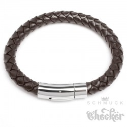 Braunes Lederarmband 8mm Ø Herren-Armband geflochten silber Edelstahl Verschluss