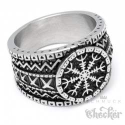 Aegishjalmur Schutzrunen Ring aus massivem Edelstahl nordischer Wikingerschmuck