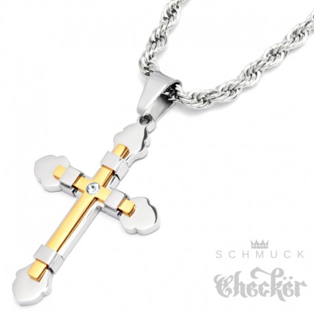 Edelstahl Halskette  Religiöser Kreuz Anhänger aus Edelstahl im zeitlosen Design