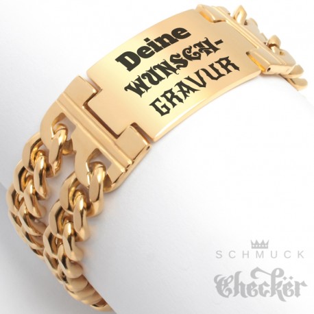 Herren Armband mit Wunsch-Gravur breites Edelstahl-Armband vergoldet Männer Geschenk