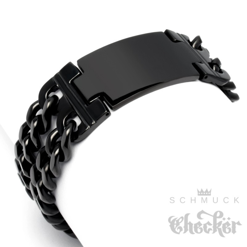 Schwarzes XL Armband individuelles Geschenk mit Wunsch-Gravur Edelstahl breit