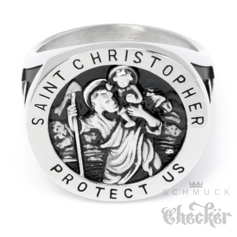 St. Christopher Ring mit Kreuzen Siegelring 316L Edelstahl