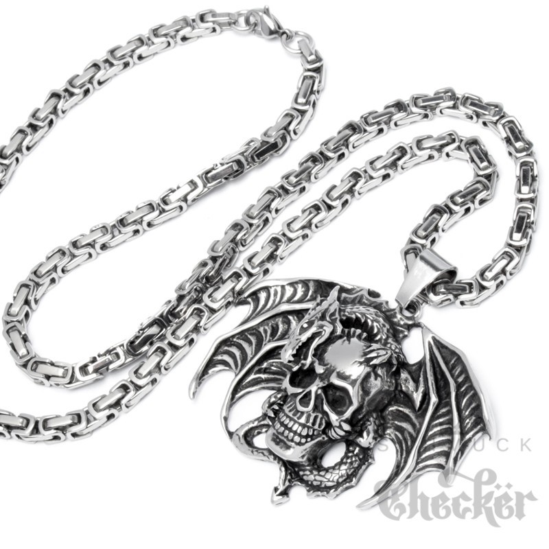 BlackAmazement Anhänger Edelstahl Totenkopf Skull Shield Schild Ornament  Biker Gothic Halskette