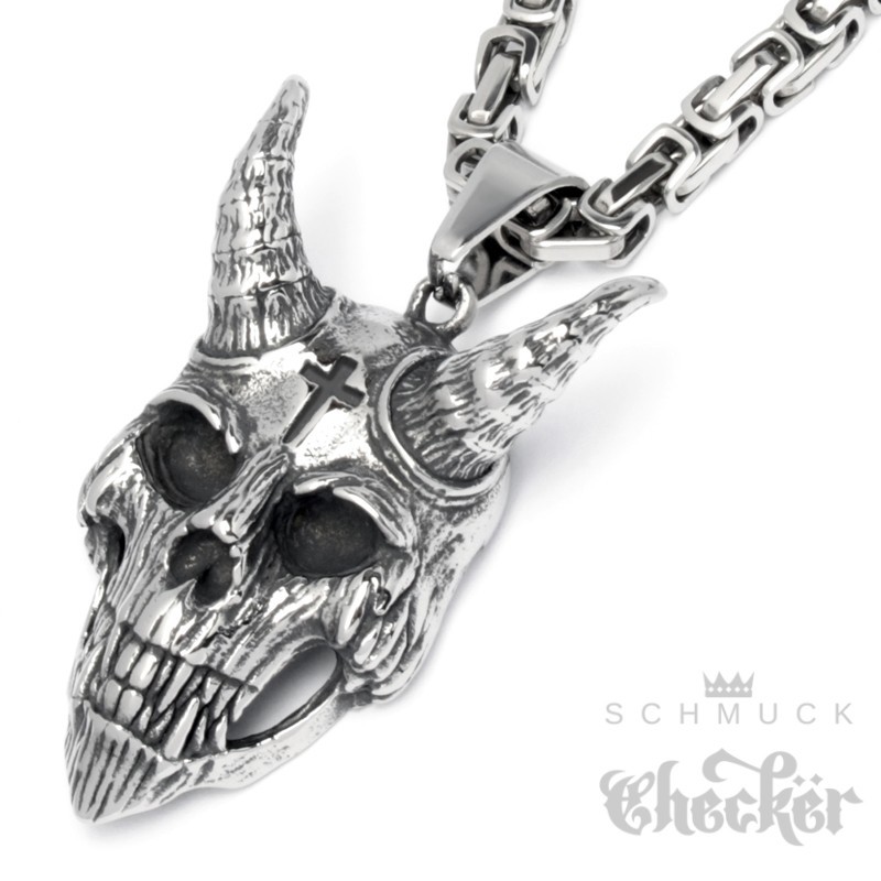 Gothic Totenkopf Halskette Edelstahl Punk Schmuck für Männer Skelett  Anhänger