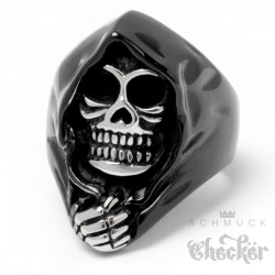 Schwarzer Sensenmann mit silber Skull aus Edelstahl Reaper Bikerschmuck Geschenk