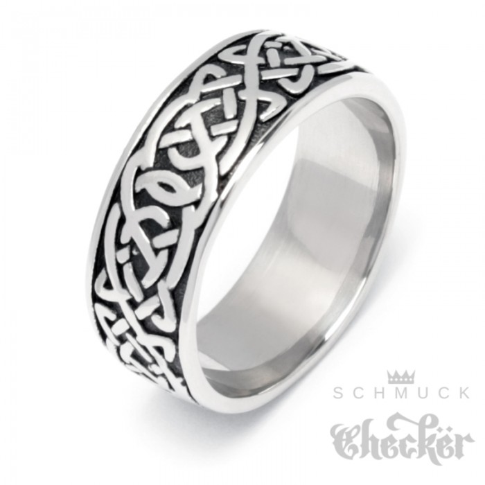 Schwarz Silber Irischen Dreiecksknoten Trinity Keltisch Knoten Siegelring Edelstahl Emaille Ringe JewelryWe Schmuck Herren-Ring 