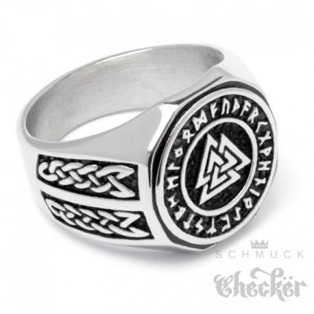 Wikinger-Ring mit Valknut dem Krieger Symbol und Schutz-Runen Berserker Edelstahl