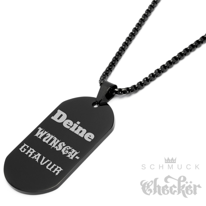 U7 Herren Halskette Name Texte Gravur Militärische Erkennungsmarke schwarz Edelstahl Dog Tag mit 3mm 55+5cm Kette personalisiert Anhänger Halskette einzigartiges Geschenk für Männer Jungen 
