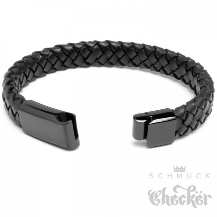 Branets Schwarzes Echtleder Armband Seil für Herren Armband Edelstahl Trigger-Verschluss Armband für Herren und Jungen