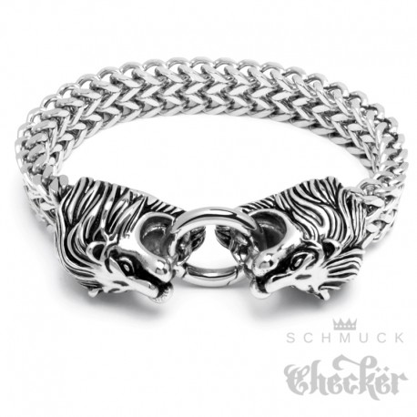 Löwen-Armband mit Ringverschluss Edelstahl Bikerschmuck Armkette Herren Geschenk