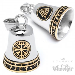 Wikinger Schutz-Glöckchen mit Vegvisir Valknut Runen Edelstahl Guardian RIde Bell