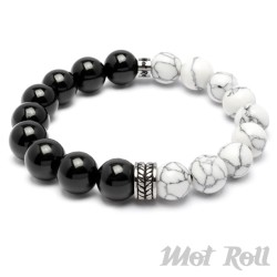 Mot Roll Perlen-Armband Bicolor aus Halbedelsteinen weiß schwarz Edelstahl Menbeads