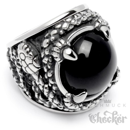 Großer Ring mit Onyx und Schlangen aus Edelstahl Bikerring Rocker Schmuck Geschenk