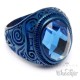 Blauer Ring mit Stein und floralem Muster verziert Edelstahl Herren Schmuck Geschenk