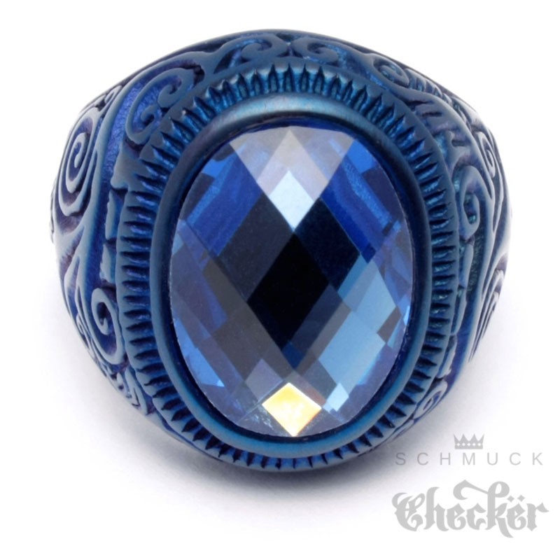 Muster mit Geschenk Blauer Schmuck floralem verziert Ring und Herren Edelstahl Stein