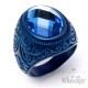 Blauer Ring mit Stein und floralem Muster verziert Edelstahl Herren Schmuck Geschenk