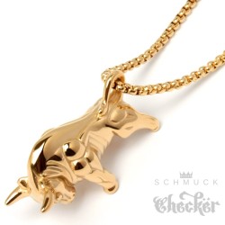 Goldener Stier-Anhänger mit Halskette Börsen Glücksbringer 3D Edelstahl Sternzeichen